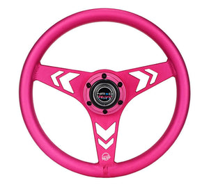NRG Aluminum Steering Wheel 330mm - Arow Cutout - Ergonomic Grip - Anadized Pink