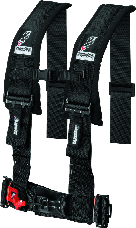 DragonFire Racing Harness- H-Style- 4-Point- 3in Buckle- Black