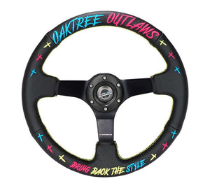 NRG Reinforced Steering Wheel - Oak Tree Outlaws 3in Deep/5mm Blk Spk 350mm Wheel - Blk Perf Lthr
