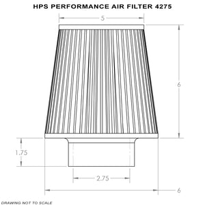 HPS Performance Air Filter 2.75" ID, 6" Element Length, 7.75" Overall Length, HPS-4275