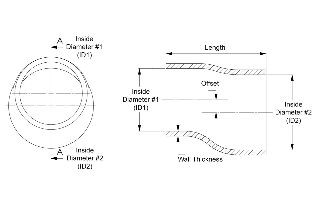 HPS 1-1/2" - 2" ID , 3" Long High Temp 4-ply Reinforced Silicone Offset Reducer Coupler Hose Black (38mm - 51mm ID , 76mm Length)