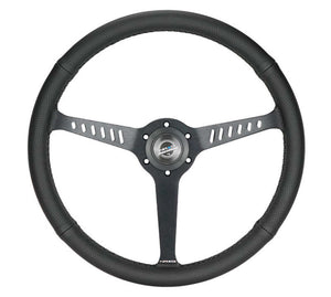 NRG Reinforced Stealth Wheel (380mm) 3 Spoke Center 1in Deep Dish - Perforated Leather Black Stitch