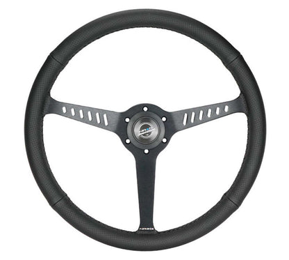 NRG Reinforced Stealth Wheel (380mm) 3 Spoke Center 1in Deep Dish - Perforated Leather Black Stitch