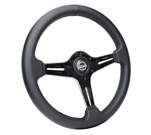 NRG Light Weight Gaming Steering Wheel - 350mm 3 Chrome Silver Spokes Perforated Leather