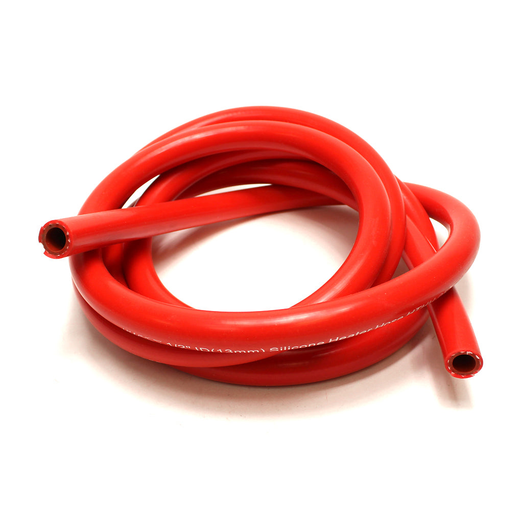 HPS 1/2 inch ID Red high temp reinforced silicone heater hose tubing Max Temperature Rating: 350F Bend Radius: 2-1/2 inch