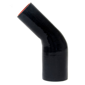 HPS 1-7/8 inch - 2-1/8 inch ID High Temp 4-ply Reinforced Silicone 45 Degree Elbow Reducer Hose Black 48mm - 54mm ID