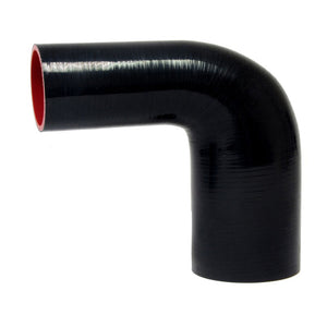 HPS 1-3/8 inch - 1.5 inch ID High Temp 4-ply Reinforced Silicone 90 Degree Elbow Reducer Hose Black 35mm - 38mm ID