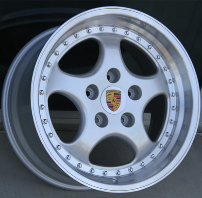 Porsche SL Style Wheels 18x8.5 / 18x9.5 5X130 w/ Silver Face / Machined Lip (Set of Four)