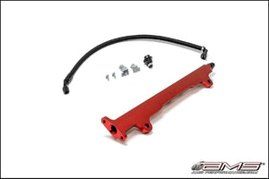 AMS Performance Red CNC Machined Aluminum Fuel Rail w/Pulsation Dampener 2008-2015 Mitsubishi EVO X