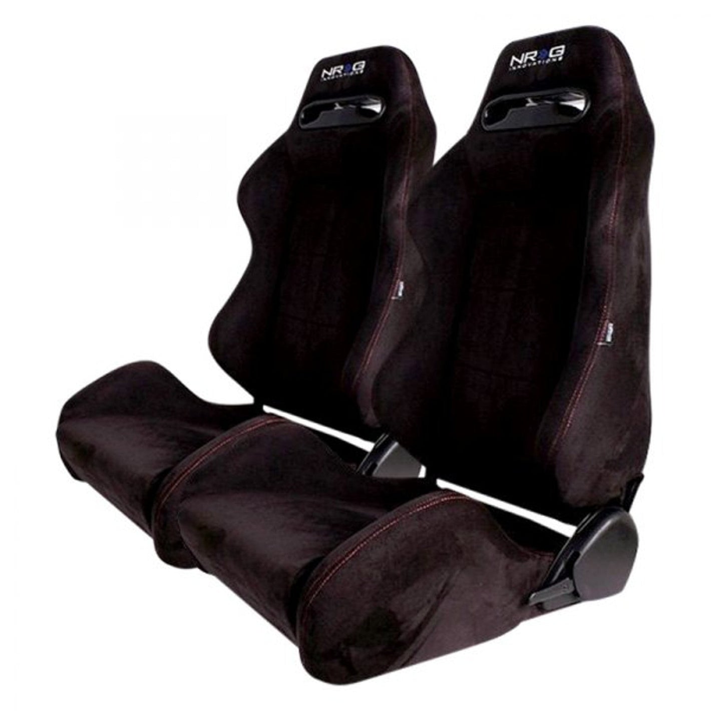NRG Sport Seats (Pair) Type-R Suede w/NRG Logo - Black w/Red Stitching
