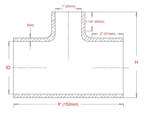 HPS 1.75" ID, 1" ID branch Black Silicone Coupler Coolant T Hose Tee Adapter